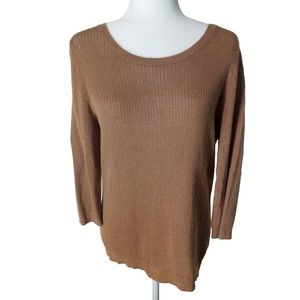 The Limited Womens XL Lt. Brown Round Neck 3/4 Sleeve Lightweight Ribbed Sweater